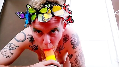 Queer Trans Boy Flowers In His Beard Gives Pov Blowjob Frontage Masturbates Big Clit