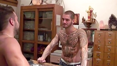Inked-up Dude Face-fucking His Submissive Hunk Lover